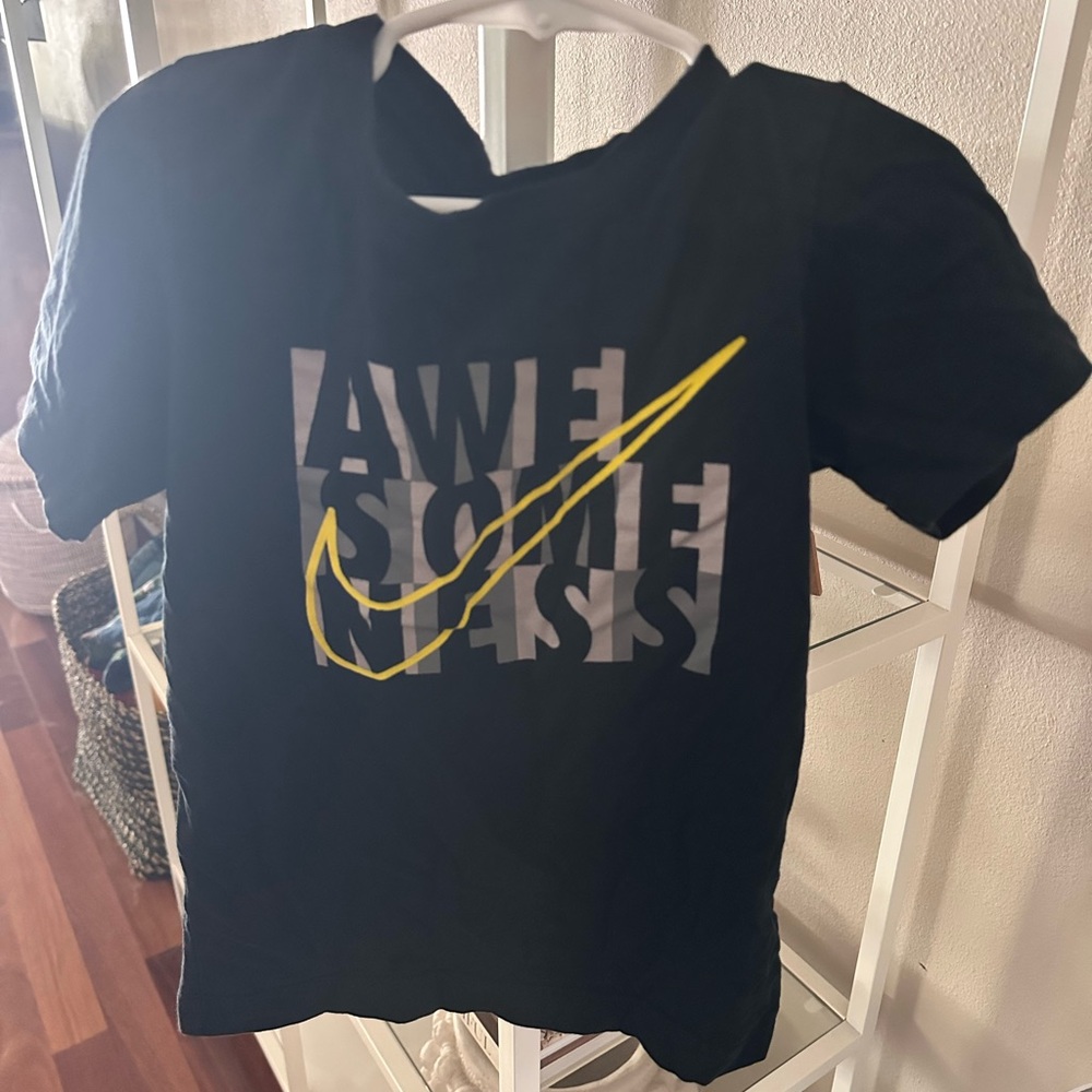Nike Kids Black Tee with Yellow Swoosh